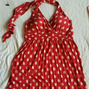 Soma Red and Tan Polka-dot Halter dress
